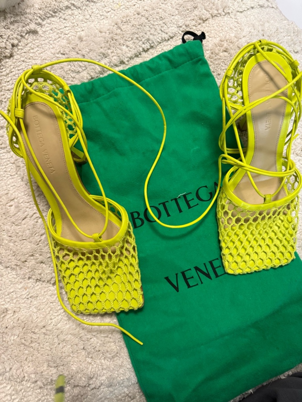 Bottega Veneta Neon Lime Woven Lace-Up Sandals